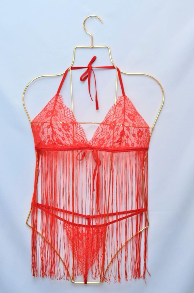 Kırmızı İşlemeli Mini Askılı Gecelik - Görsel 2