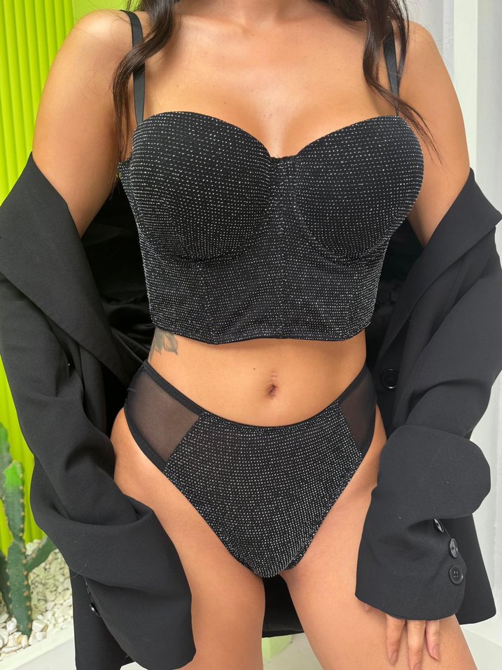 Straplez Siyah Transparan Mini Bustiyer - Görsel 3