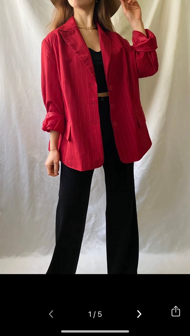 Kırmızı Düğmeli Uzun Kollu Kadın Blazer - Görsel 2