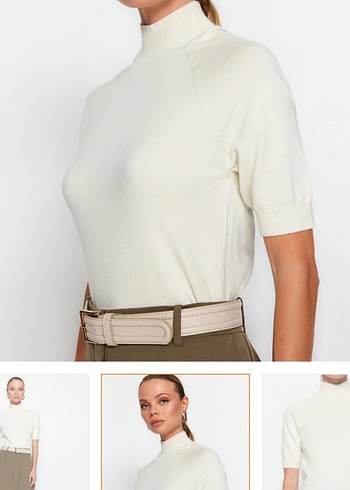 Beyaz Kısa Kollu Yüksek Yaka Kadın Kazak - Görsel 2