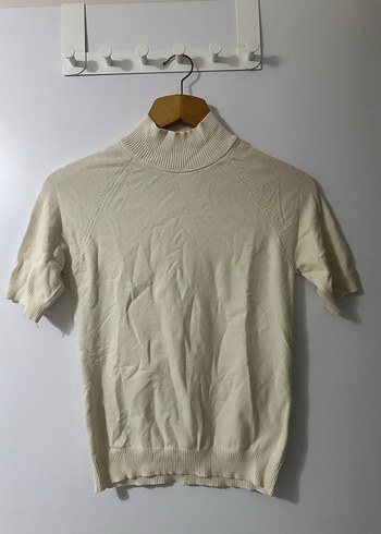 Beyaz Kısa Kollu Yüksek Yaka Kadın Kazak - Görsel 3