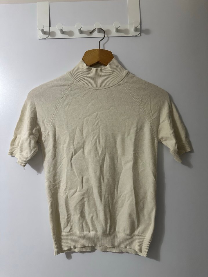 Beyaz Kısa Kollu Yüksek Yaka Kadın Kazak - Görsel 3