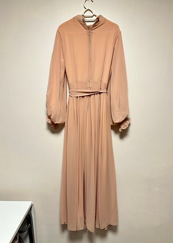 Pudra pembesi Uzun Kollu tül Elbise - Görsel 2