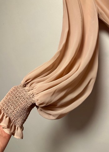 Pudra pembesi Uzun Kollu tül Elbise - Görsel 4