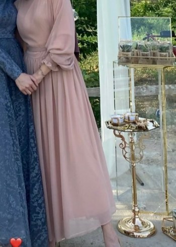 Pudra pembesi Uzun Kollu tül Elbise - Görsel 5