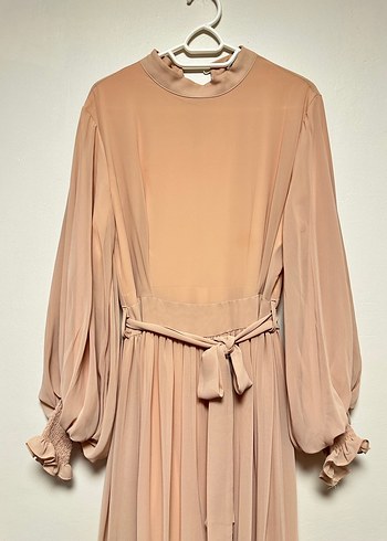 Pudra pembesi Uzun Kollu tül Elbise - Görsel 3