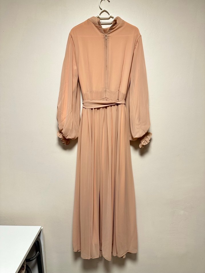 Pudra pembesi Uzun Kollu tül Elbise - Görsel 2