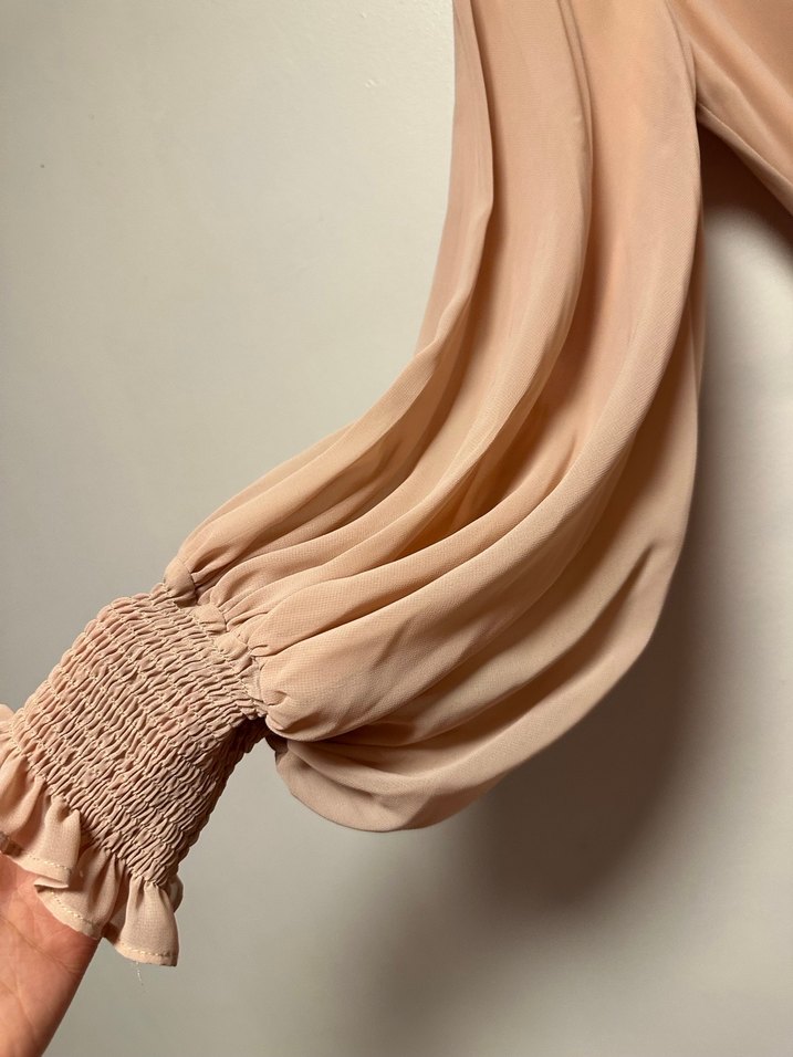 Pudra pembesi Uzun Kollu tül Elbise - Görsel 4