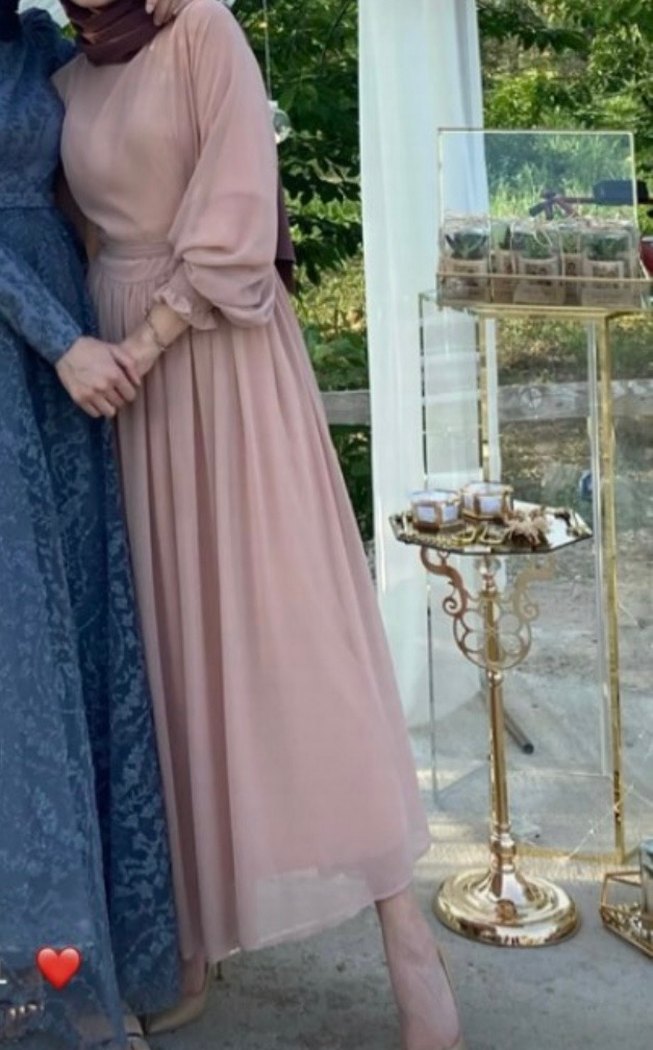 Pudra pembesi Uzun Kollu tül Elbise - Görsel 5