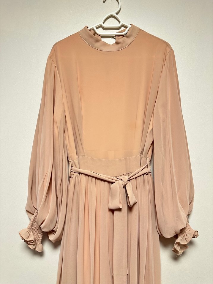 Pudra pembesi Uzun Kollu tül Elbise - Görsel 3