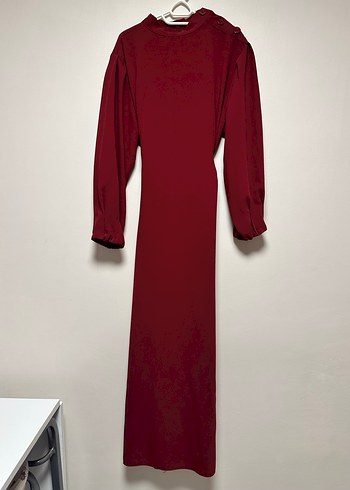 Bordo Uzun Kollu kuşaklı Kadın Elbise - Görsel 2