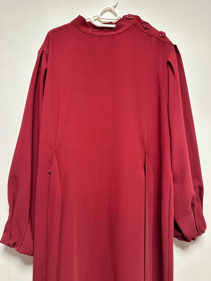 Bordo Uzun Kollu kuşaklı Kadın Elbise - Görsel 5