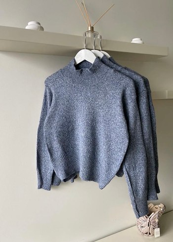 Gri Yüksek Yakalı Örgü Kadın Kazak - Görsel 2