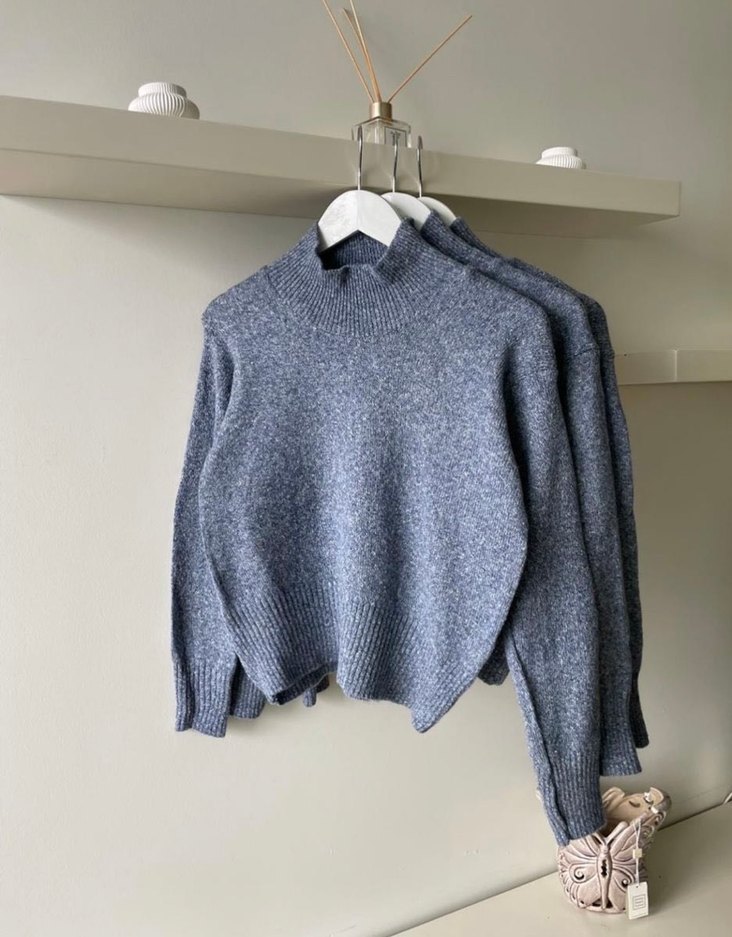 Gri Yüksek Yakalı Örgü Kadın Kazak - Görsel 2