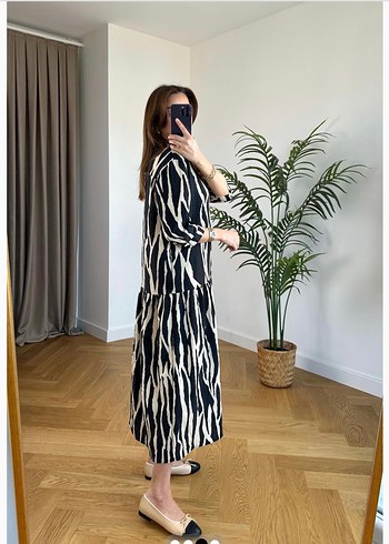 Zebra Desenli Siyah Uzun Elbise - Görsel 2