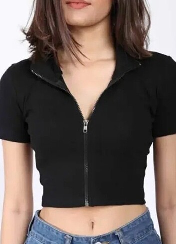 Siyah basic fermuarlı crop