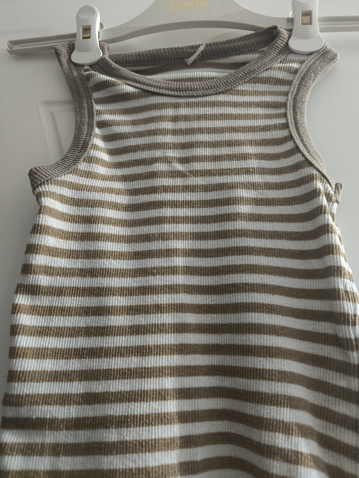 Bej Gri Çizgili kadın crop - Görsel 2