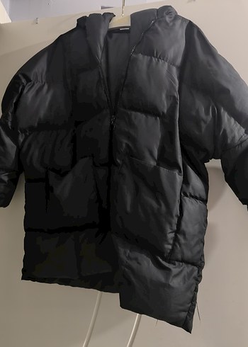 Siyah Kadın Midi Kışlık Fermuarlı Mont - Görsel 3