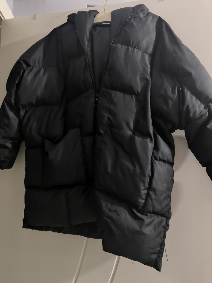 Siyah Kadın Midi Kışlık Fermuarlı Mont - Görsel 3