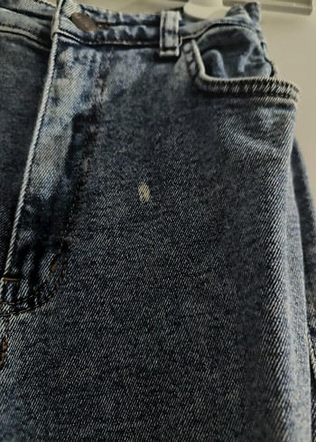 Düğmeli Gri Mavi Kadın Denim Pantolon - Görsel 3