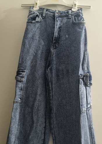 Düğmeli Gri Mavi Kadın Denim Pantolon - Görsel 2