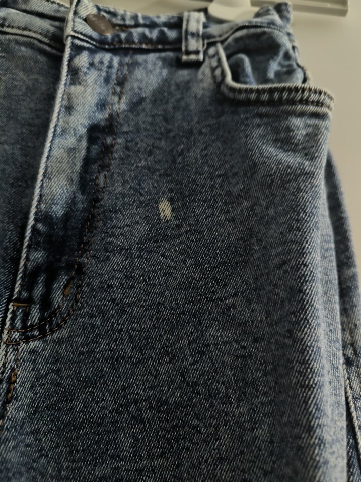 Düğmeli Gri Mavi Kadın Denim Pantolon - Görsel 3