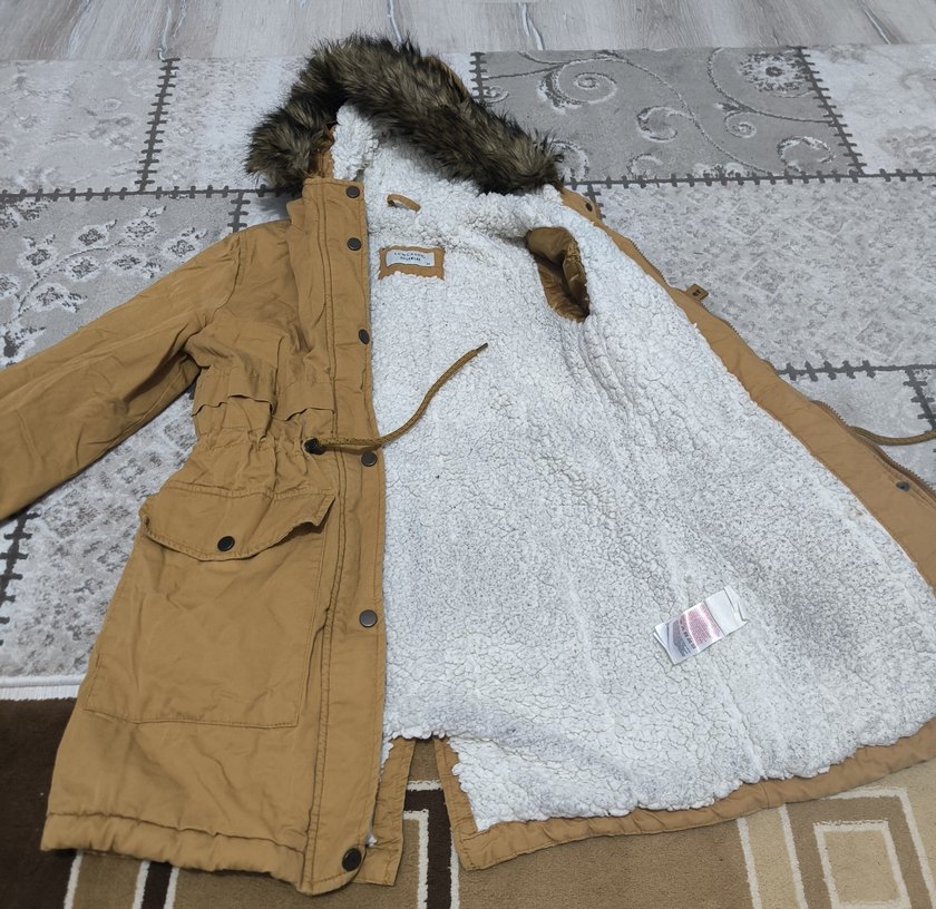 Kürklü Bej Kadın Kışlık Mont - Görsel 3