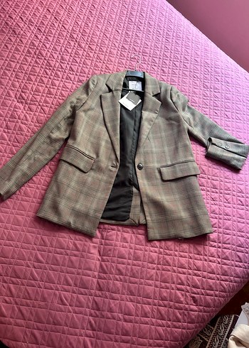 xs Beden Düğmeli Ekose Kadın Blazer Ceket