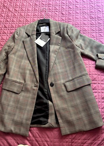 Düğmeli Ekose Kadın Blazer Ceket