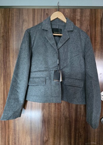 Massimo Dutti Gri Melanj Kisa Blazer Ceket