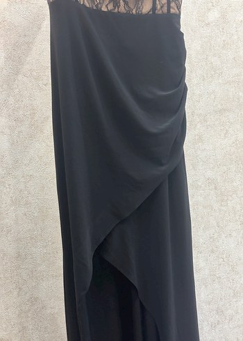 Siyah Kruvaze Dokuma Astarlı Dantel Uzun Gece Abiye Elbise - Görsel 5