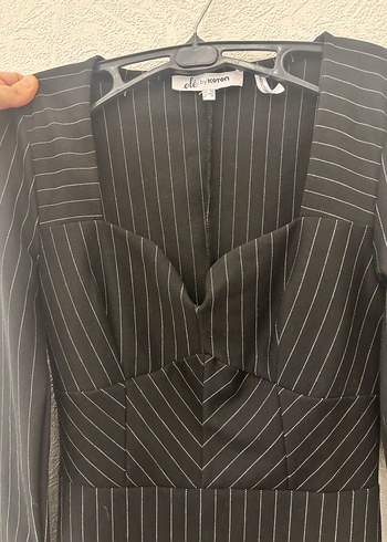 Uzun Kollu Elbise Mini Kalp Yaka Viskon Karışımlı - Görsel 3