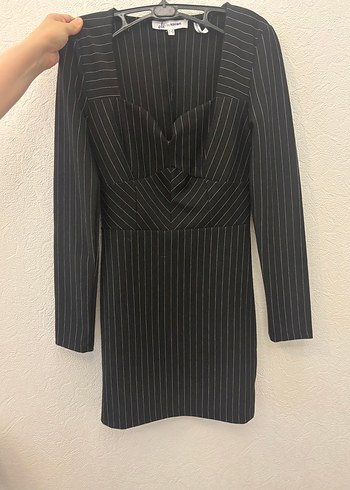 Uzun Kollu Elbise Mini Kalp Yaka Viskon Karışımlı - Görsel 2