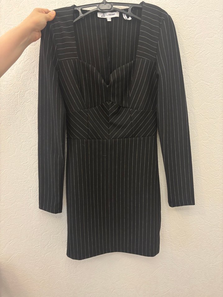 Uzun Kollu Elbise Mini Kalp Yaka Viskon Karışımlı - Görsel 2