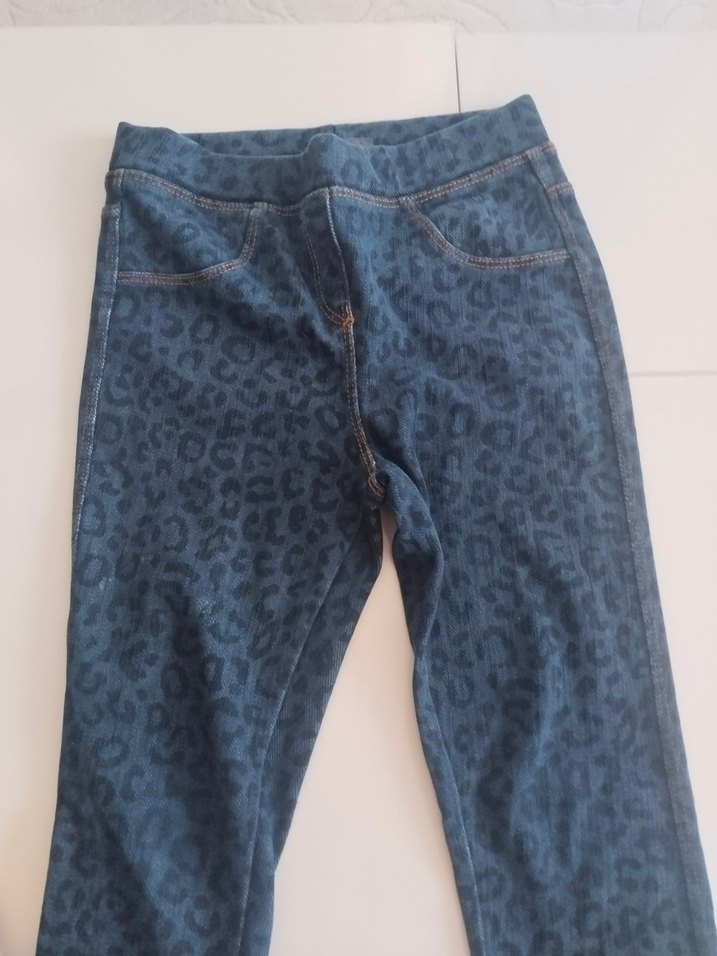 Leopar Desenli Mavi Kız Kot Pantolon - Görsel 5