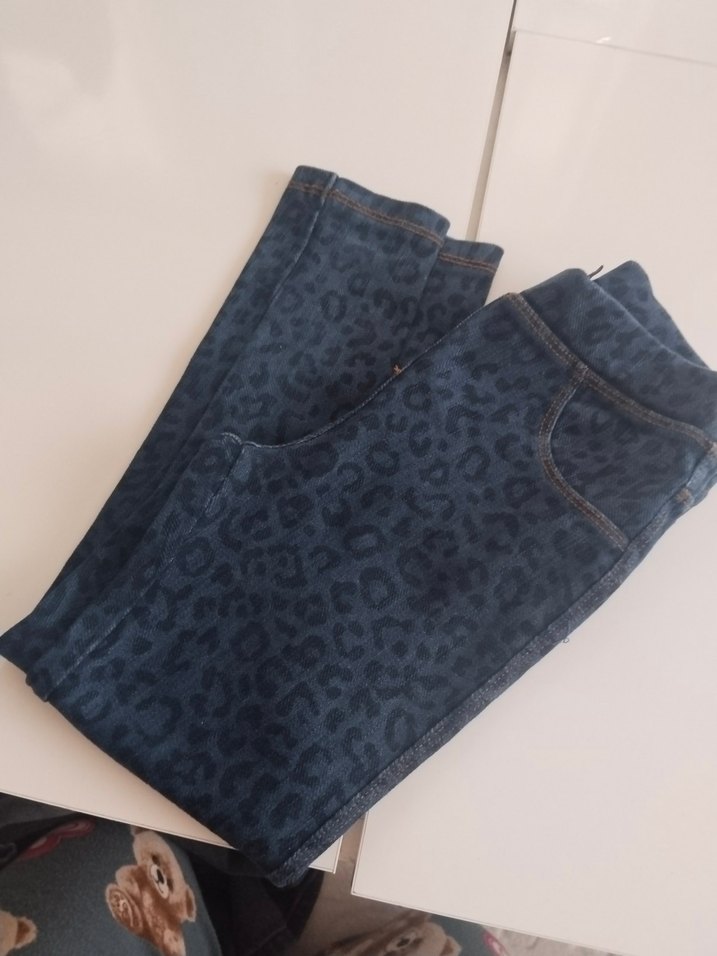 Leopar Desenli Mavi Kız Kot Pantolon - Görsel 2