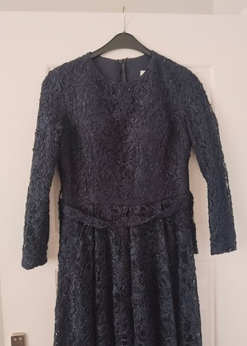 Dantel Detaylı Lacivert Uzun Abiye Elbise - Görsel 2