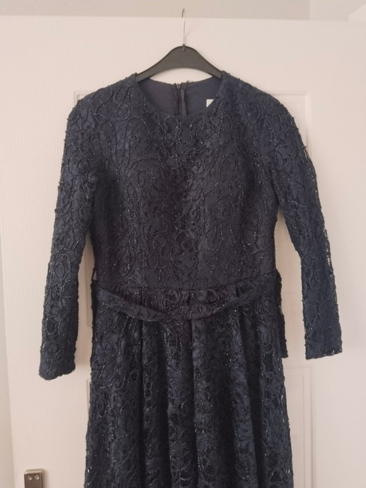 Dantel Detaylı Lacivert Uzun Abiye Elbise - Görsel 2