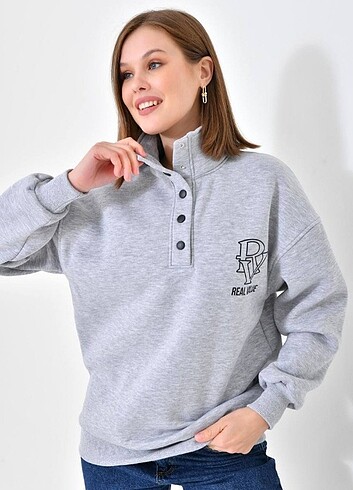 m Beden Çıt çıt detaylı 3 iplik sweatshirt