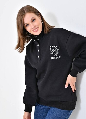 Çıt çıt detaylı 3 iplik sweatshirt 