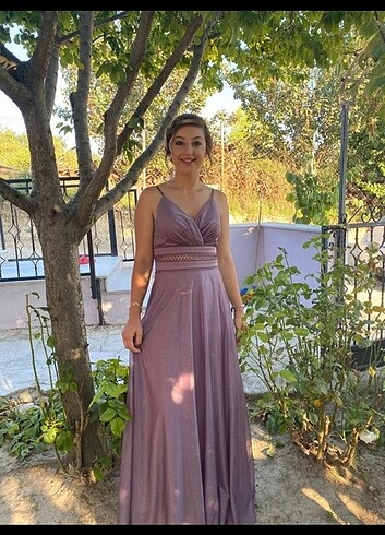 m Beden mor Renk Simli beli güpür detaylı lila abiye