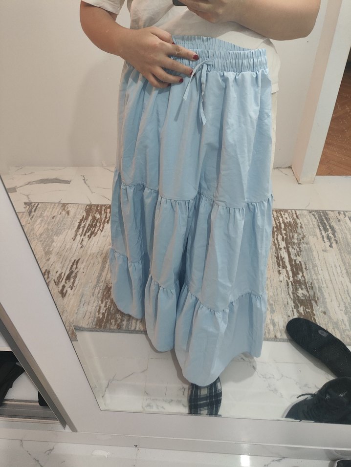 Mavi Midi fırfırlı  Etek - Görsel 4