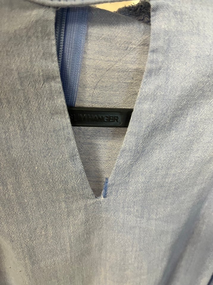 İnci Detaylı Mavi Keten Gömlek - Görsel 5