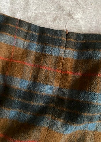 Kahverengi Ekoseli Kaşe Midi Etek - Görsel 3