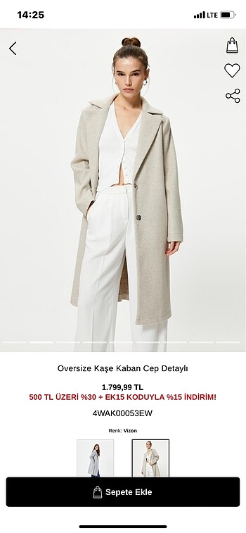 42 Beden cepli oversize kaşe kaban