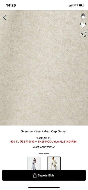 42 Beden gri Renk cepli oversize kaşe kaban