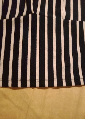 l Beden V Yaka Çizgili Mavi Mini Crop Top