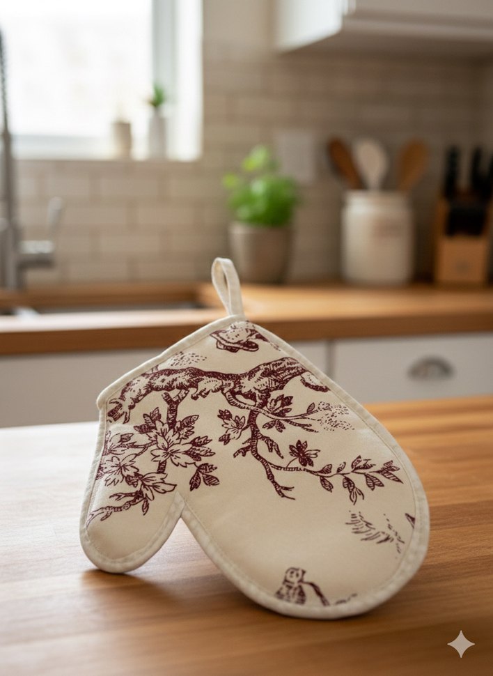 Bordo Desenli Fırın Eldiveni - Görsel 3