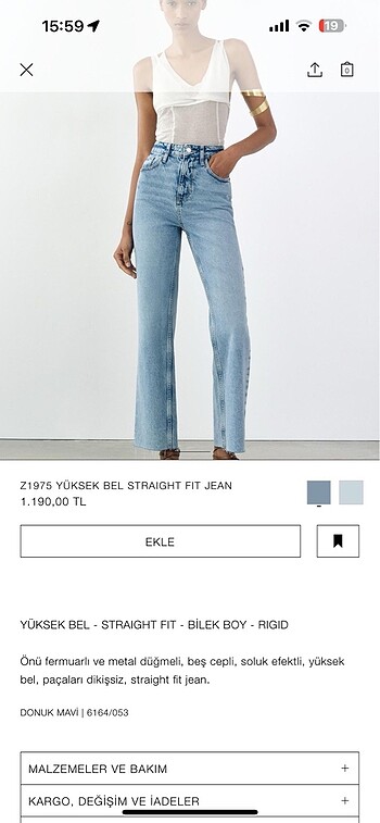 Zara yüksek bel straıght fıt jean