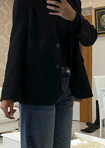 Kadın Siyah Düğmeli Ofis Blazer Ceket oversize - Görsel 8